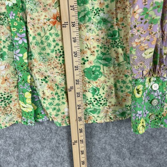 LOFT Floral Crepe Patchwork Top Women Large Blouse Colorful Ditsy Balloon Sleeve - Picture 8 of 14